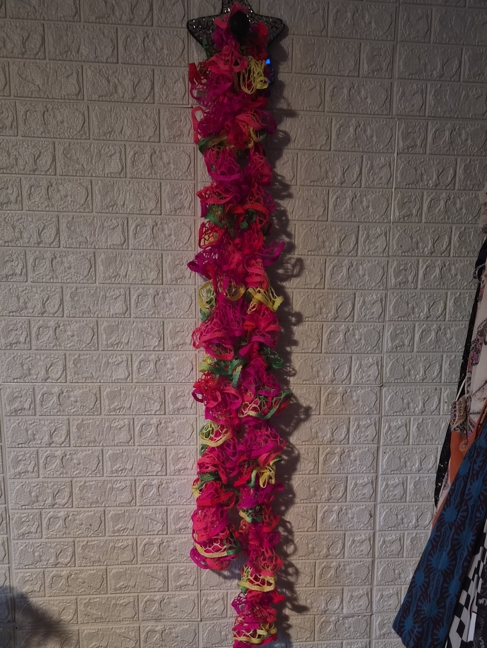 Festive Pink and Multicolor hand made crochet scarf